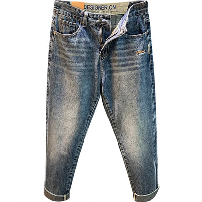 Men's High-End Jeans 2024 Autumn and Winter Trends Loose Straight Trend Embroidered Casual Denim Pants