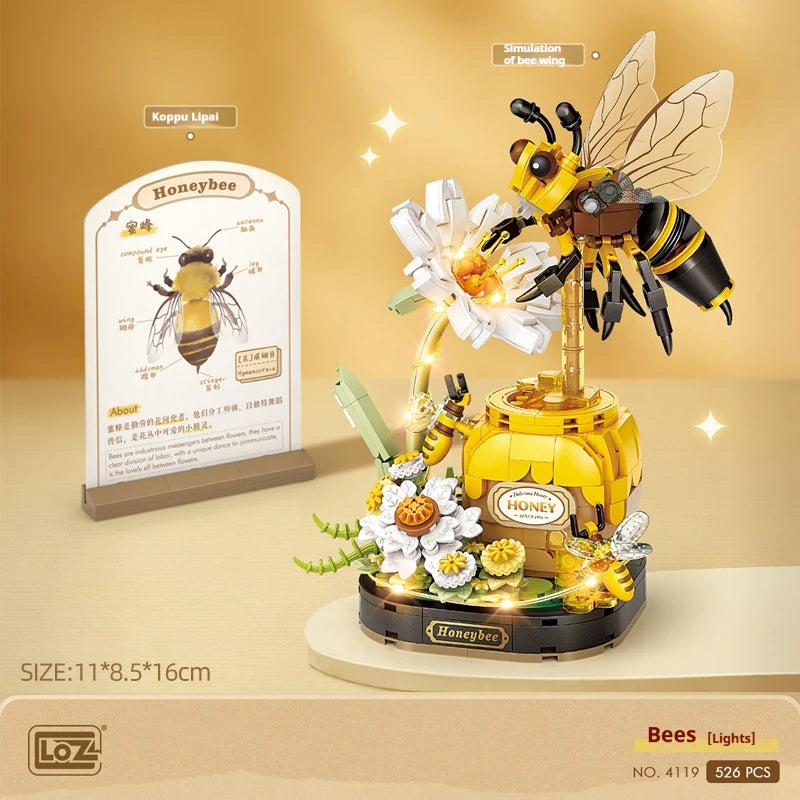Children's small particle building block toy set insect series 478PCS potted orchid mantis model assembly assembly girl toy gift