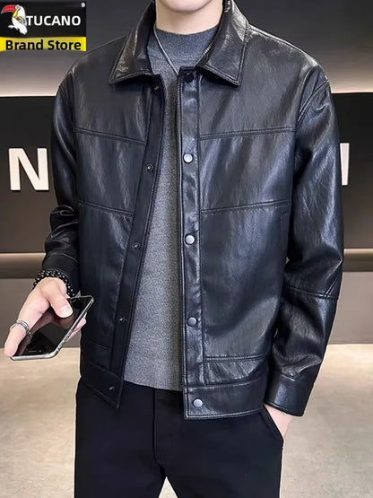 TUCANO Men's Genuine Leather Jacket 2026 Autumn Winter Warm Sheepskin Slim Fit Biker Style Stand Collar Coat Outerwear