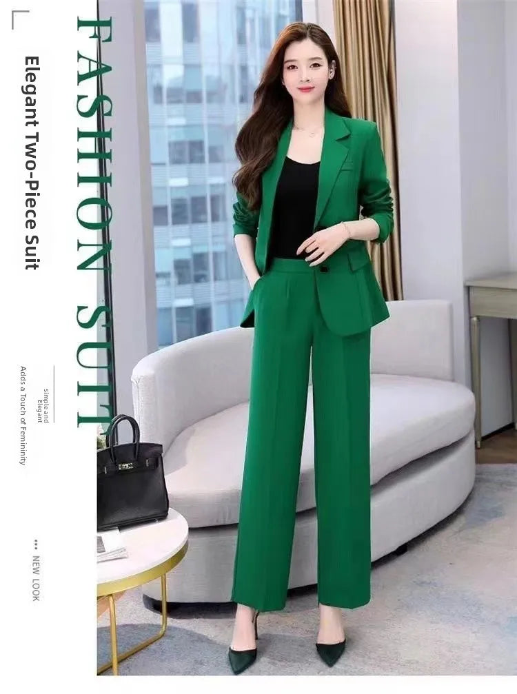 Spring 2026 plus Size Suit Set Loose Wide Leg Pants Two Piece Set Korean Style Commute Casual High Waist Polyester Fiber