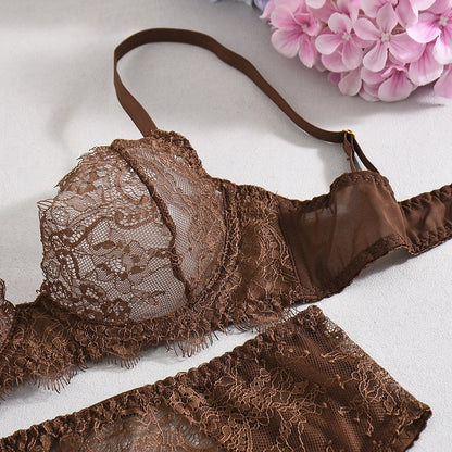 Ellolace Solid Lingeries Sexy Hot Elegant Bra Belt Thong 3PC with Leg Circles Cute Intimate Seductive Lace Tempted Underwear