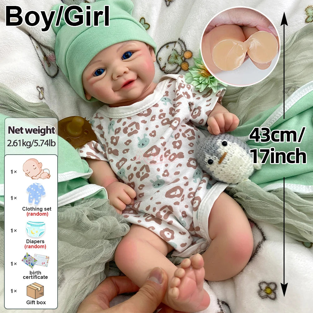 18inch Full Solid Silicone Reborn Baby Girl/Boy Weighted Body Poseable Doll Lifelike Bebe Reborn Gift for Birthday Christmas