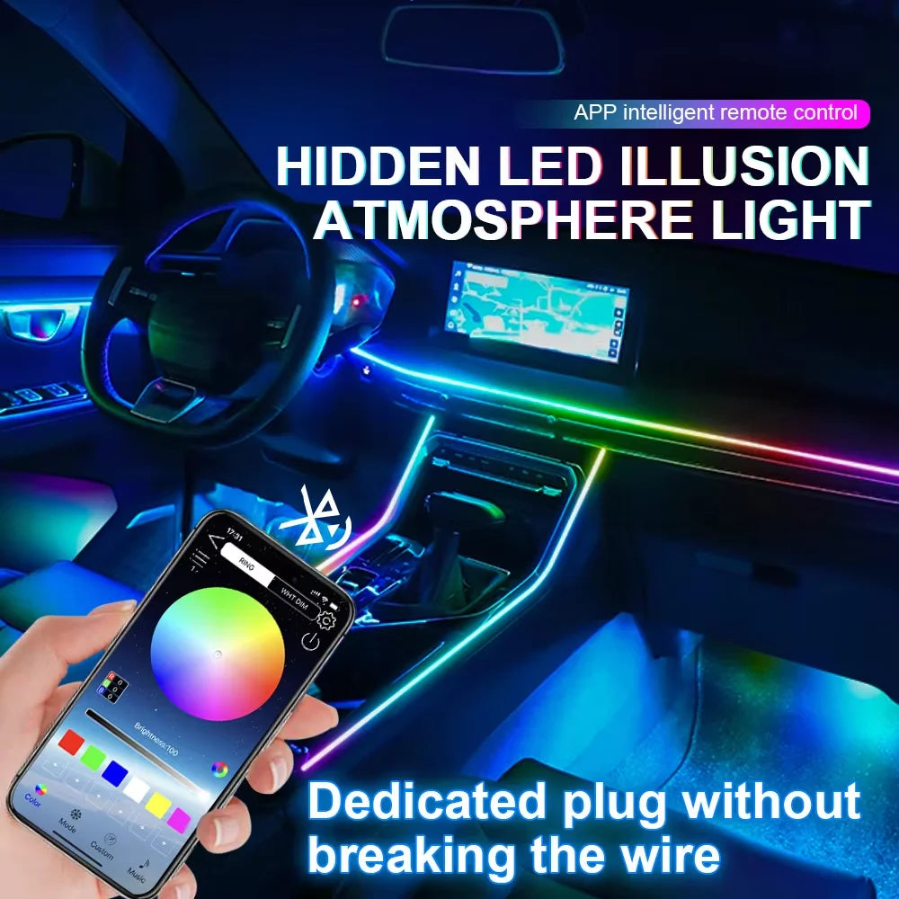 10/14/18/22 in 1 Dual Zone Hidden Acrylic RGB 64/213 Color Symphony Streamer Auto Interior Car Ambient Light Kit APP Control 12V