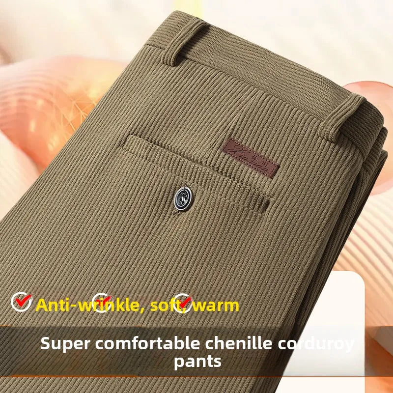 Corduroy Men's Straight Leg Warm Winter Pants Loose Fit Casual Trousers Comfortable Autumn Winter Fashion Trend Brand
