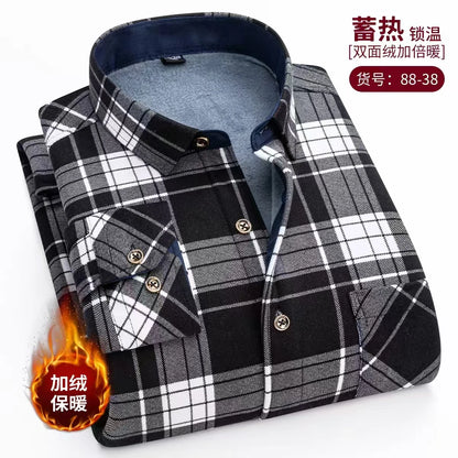 Thickened Flannel Men's Shirt Fashion Warm Plaid Winter Casual Square Collar plus Size Clothing Fleece Lined Double Sided Velvet