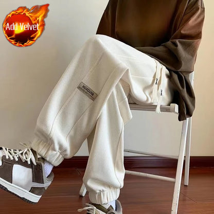 Men's Fleece Lined Joggers Warm Casual Sweatpants Loose Fit Tapered Ankle Pants for Autumn Winter Daily Wear