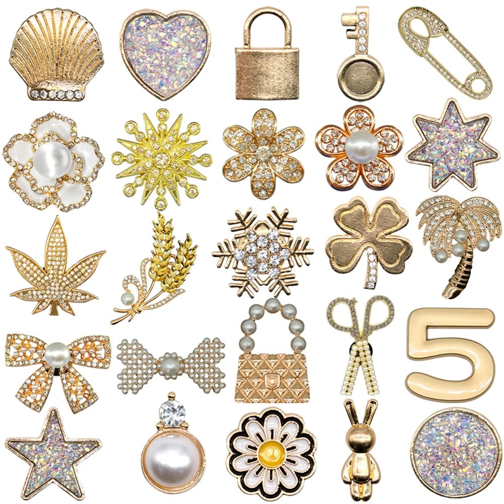 1pcs Golden Metal Shoe Charms Flowers Butterfly Shoe Decorations Four-leaf Clover Hearts Star Pins for Women Girls Favor Gifts