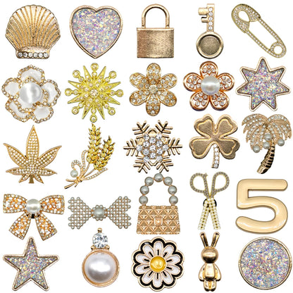 1pcs Golden Metal Shoe Charms Flowers Butterfly Shoe Decorations Four-leaf Clover Hearts Star Pins for Women Girls Favor Gifts
