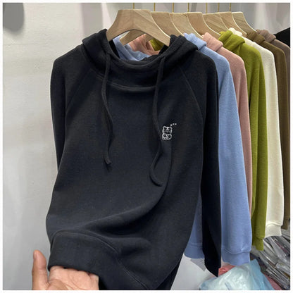 Women's Loose Fit Hoodie Korean Sle Embroidered Dstring Fce Lined Sweatirt Autumn Winter New Arrival