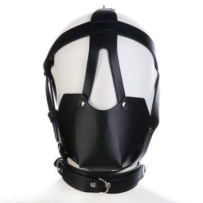 PU Leather Harness Face Mask Cool Black Headgear BDSM Bondage Restraint Muzzles Ball Mouth Gag Sex Toys for Couples Adult Games