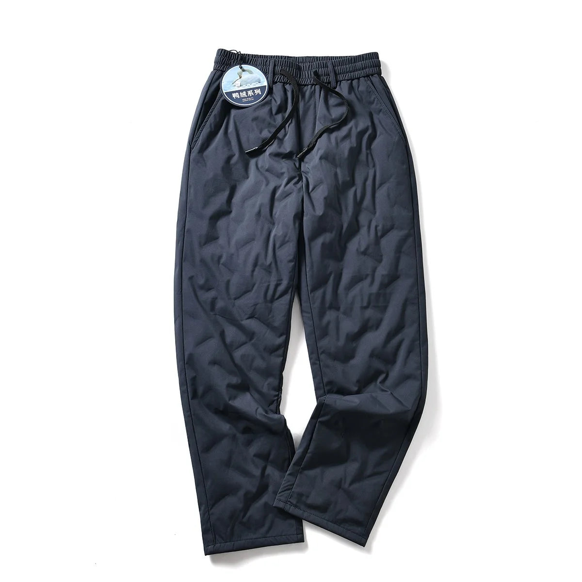 Men's Lightweight Duck down Straight Leg Elastic Waist Pants Winter Warm Casual Fashionable Polyester Fiber Long Trousers