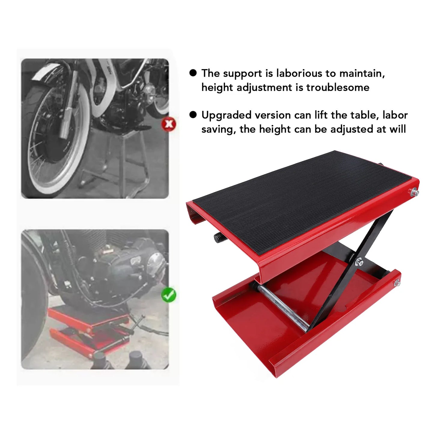 Motorcycle Lift Scissor Jack 85-340mm/3.35-13.39in Adjustable Height Foldable 500kg Capacity Motorbike Jack Stand