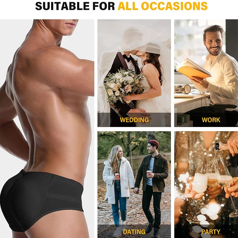 MISSMOLY Mens Padded Underwear Butt Enhancer Shapewear Butt Lifter Boxers with Detachable Pads