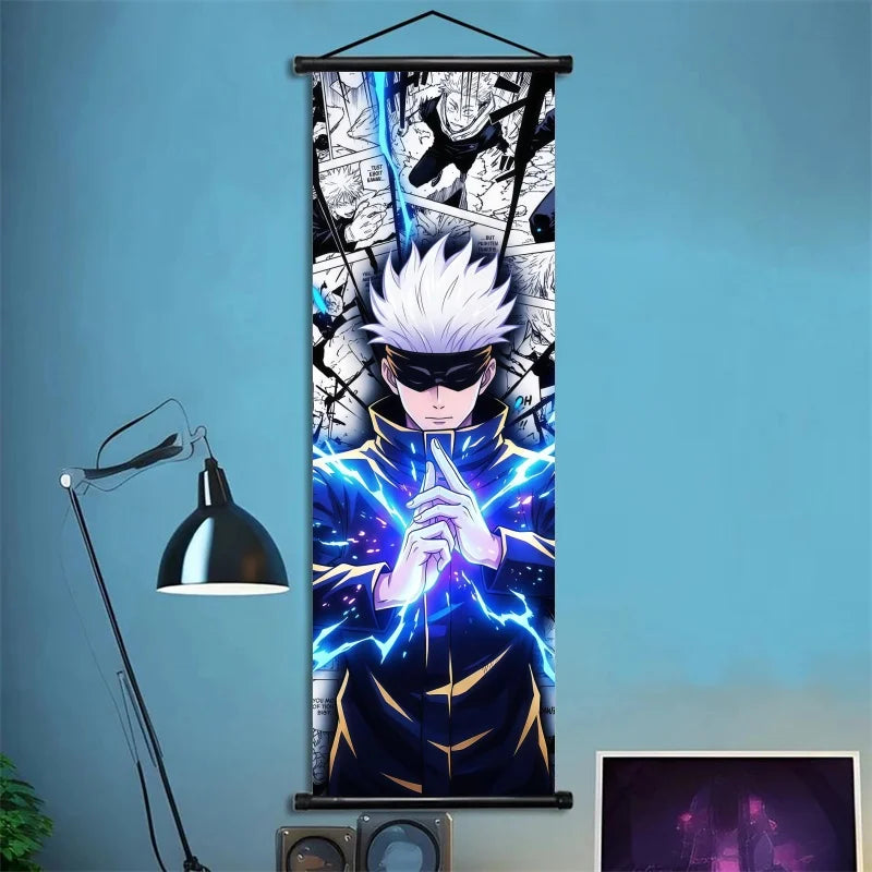 Jujutsu Kaisen Gojo Satoru Anime Art Fabric Wall Poster Hanging Scroll for Bedroom Gaming Room Decor Ideal Gift for Fans