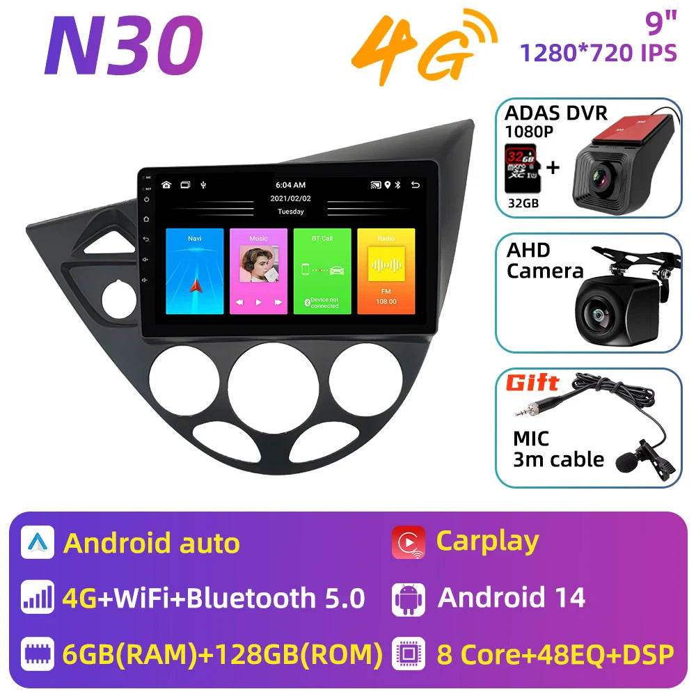 Car Multimedia for Ford Fiesta 1995 - 2001 Focus MK1 1998 - 2004 Car Radio GPS Navigation Android Stereo Carplay Auto 2 Din 4G