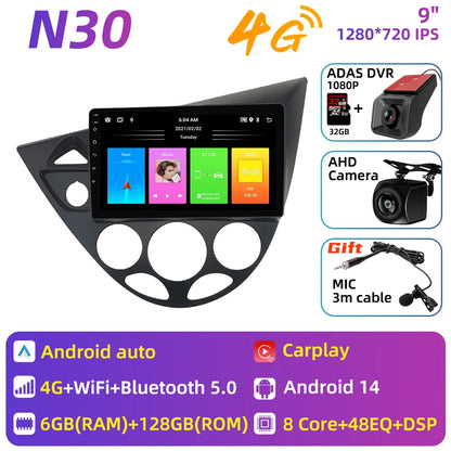 Car Multimedia for Ford Fiesta 1995 - 2001 Focus MK1 1998 - 2004 Car Radio GPS Navigation Android Stereo Carplay Auto 2 Din 4G