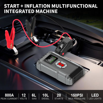 SUKIN 20000mAh Portable Car Jump Starter Built in air compressor 12V Booster Starting Device With  LED Light&USB Type-C Output