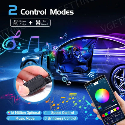 6/14/18 in 1 Led Acrylic Car Ambient Light RGB 64 213 Color Symphony Acrylic APP Streamer Rainbow Atmosphere Lamp Kit Dual Zone