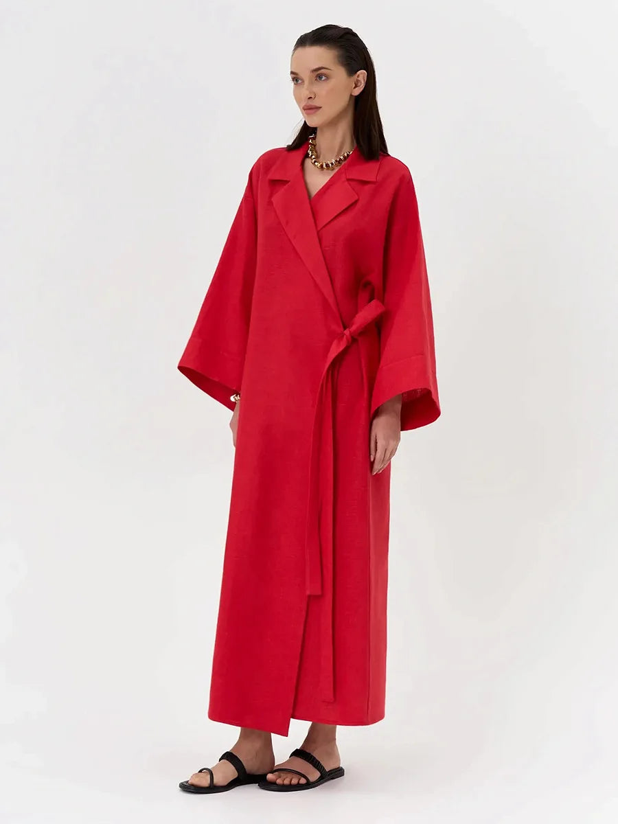 Tossy Casual Loose Lace-Up Dress Female Lapel Long Sleeve High Waist Solid Autumn 2025 New Bandage Dress Women's Commute Dress