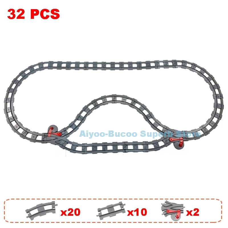 Big Size Building Blocks Train Railway Transport Set Track Parts Electric Locomotive DIY Assemble Interaction Toys For Children