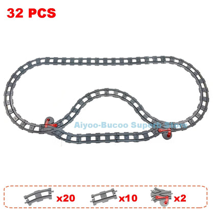 Big Size Building Blocks Train Railway Transport Set Track Parts Electric Locomotive DIY Assemble Interaction Toys For Children