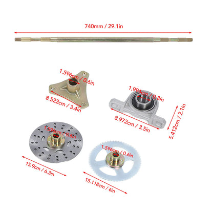 29" Go Kart Rear Live Axle Complete Assembly Kit Sprocket Hub+Brake Disc Assembly for DIY Mini Quad ATV Go Karts Buggy