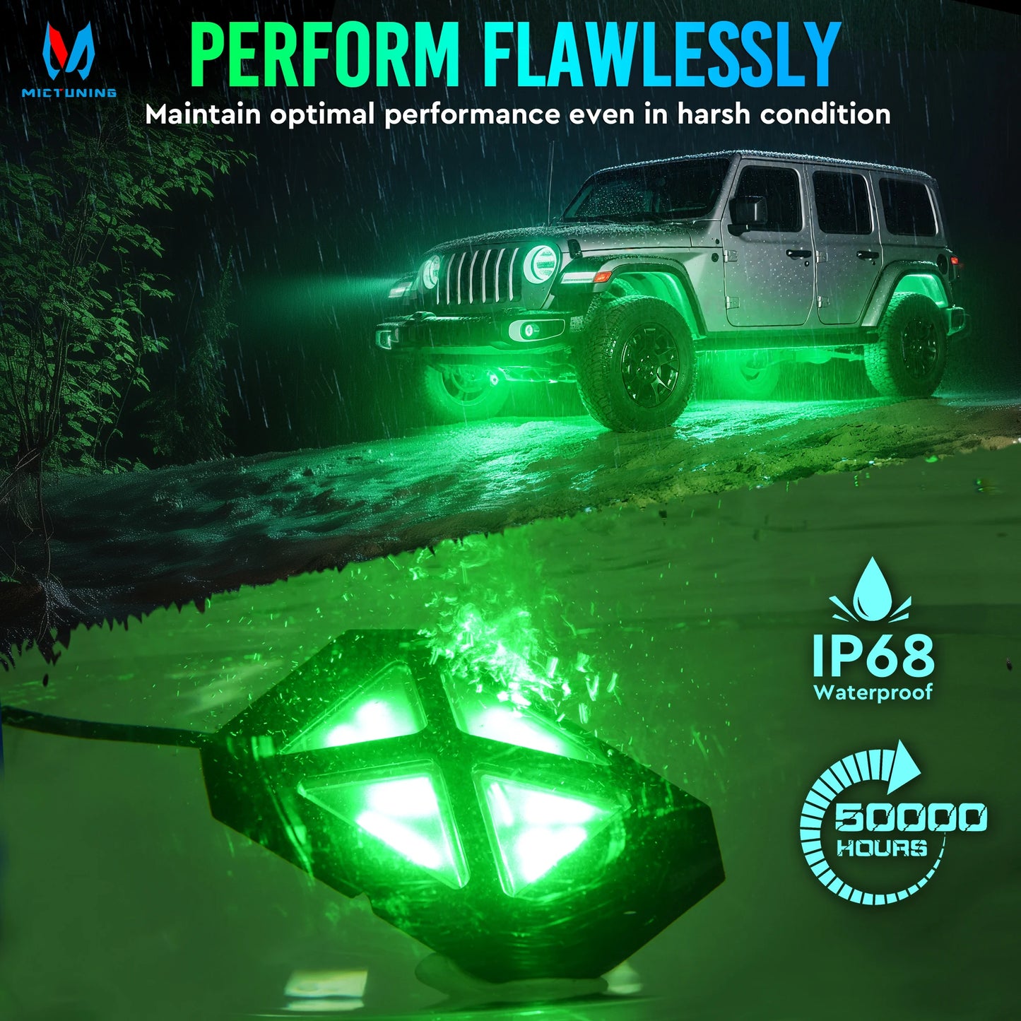 C4 RGBW LED Rock Lights,IP68 Waterproof 16 Pods 360° Ultra-Bright  4-Sided Wide Beam Angle Underglow Neon Accent Lighting Kit