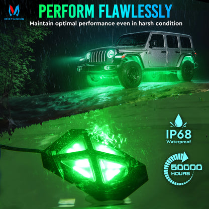 C4 RGBW LED Rock Lights,IP68 Waterproof 16 Pods 360° Ultra-Bright  4-Sided Wide Beam Angle Underglow Neon Accent Lighting Kit