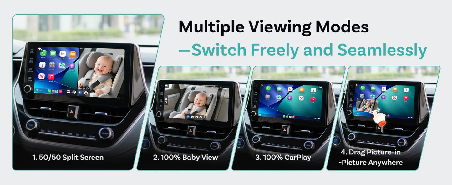 Ottocast Cabin Care Wireless CarPlay Adapter 1080P Car Rear Seat Camera 150° Wide Angle Night For Kids & Pets For Benz Toyota VW