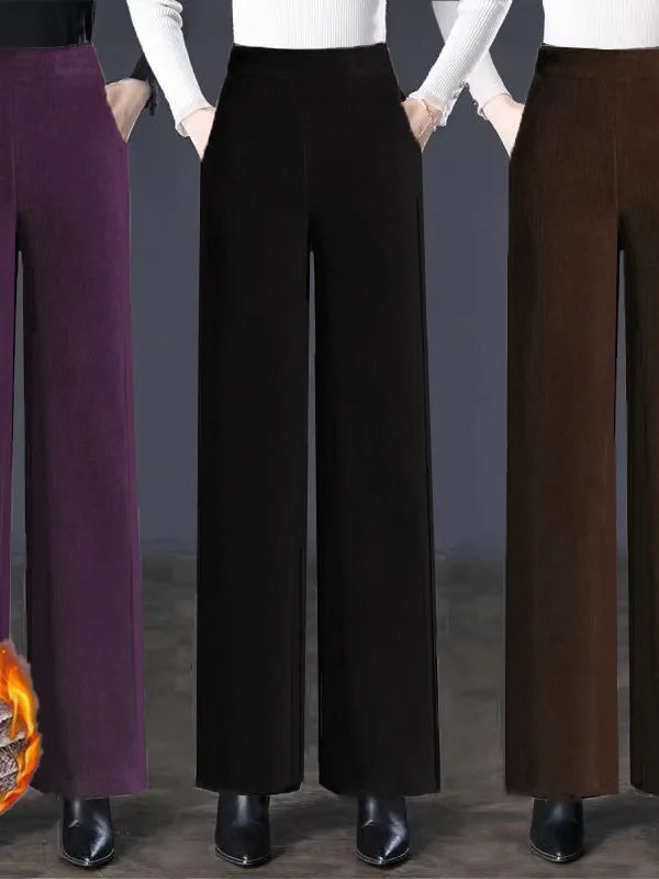 High Quality Fleece Lined Wide Leg Pants Thickened Corduroy Straight Cut Casual Trousers for Women Winter 2025 Warmth Elastic...