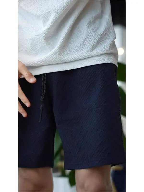 Black Bubble Cloth 4-Part Men's Summer Thin American Quick-Dry Sports Shorts Knee-Length Five-Part Mid-Pants Casual Outdoor S...