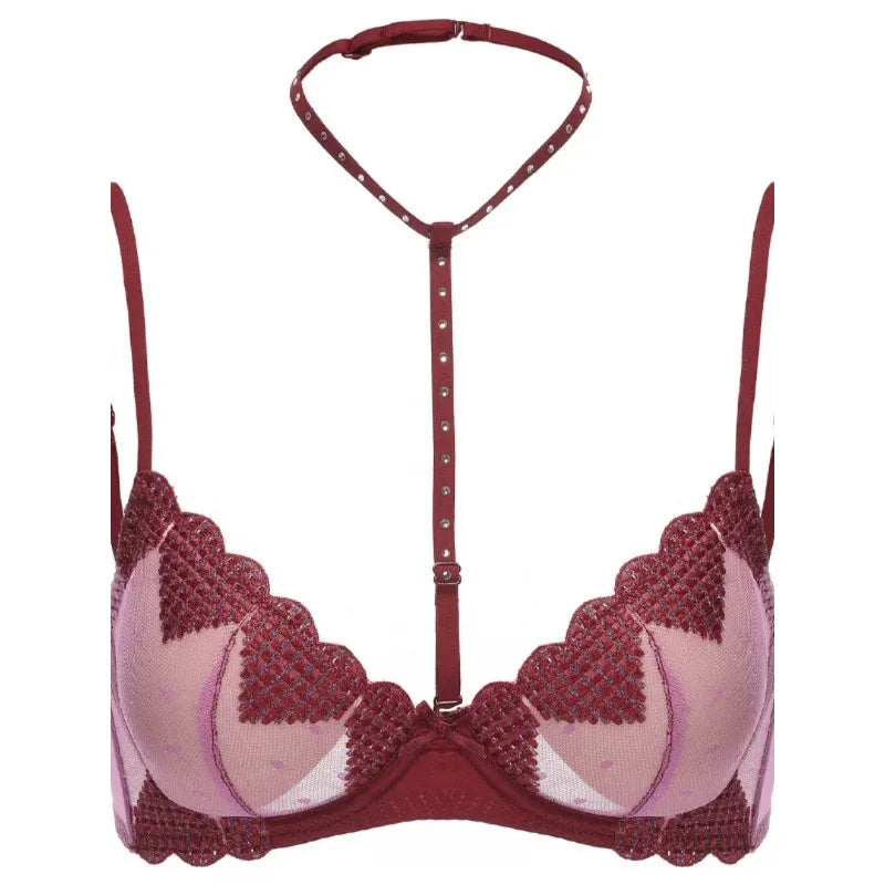 French-style Heart Embroidery Lingerie Set for Petite Women Soft Steel Cups Romantic Bra Set Hot Sale Comfortable  S-XL Hot Sale
