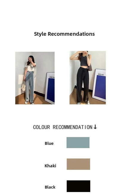 Ice Silk High Waist Wide Leg Pants Women Summer Loose Thin Straight Casual Trousers Korean Style Polyester Fiber Skin-friendl...