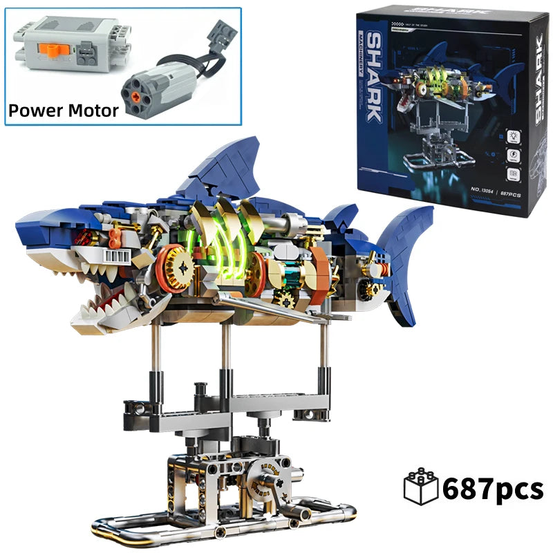 DIY Mechanical Technical Shark Building Blocks Creative Ocean Series Decorations Model Boys Children Christmas Birthday Gifts