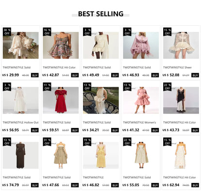 TWOTWINSTYLE Patchwork Folds Casual Dresses For Women Strapless Sleeveless High Waist Hollow Out Elegant Slimming Dress Female