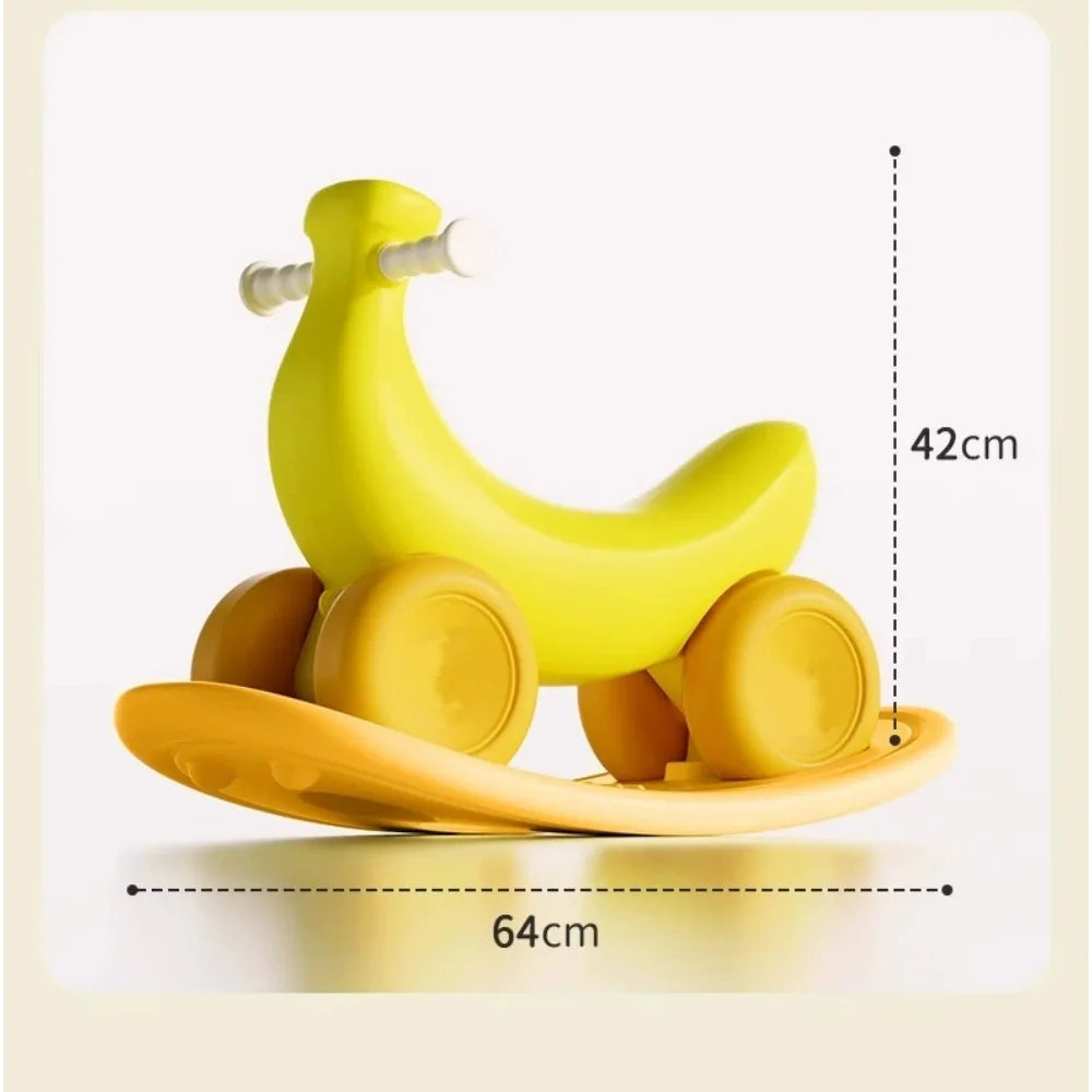 2 in 1 Banana Rocking Horse for Toddlers Baby Rocking Toy Birthday Gift for Boys Girls Ride on Toy with Detachable Balance Board