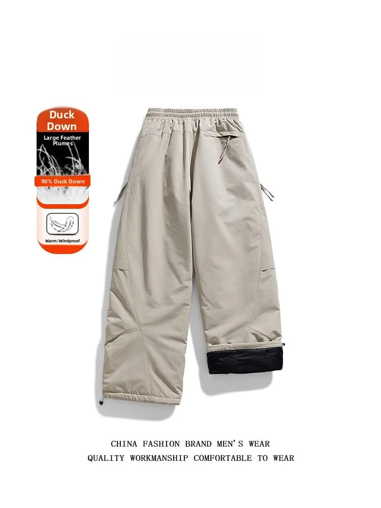 Thickened Large Size Men's down Pants Winter Outdoor Climbing Straight Leg Long Trousers Windproof Warm Casual Polyester Fiber