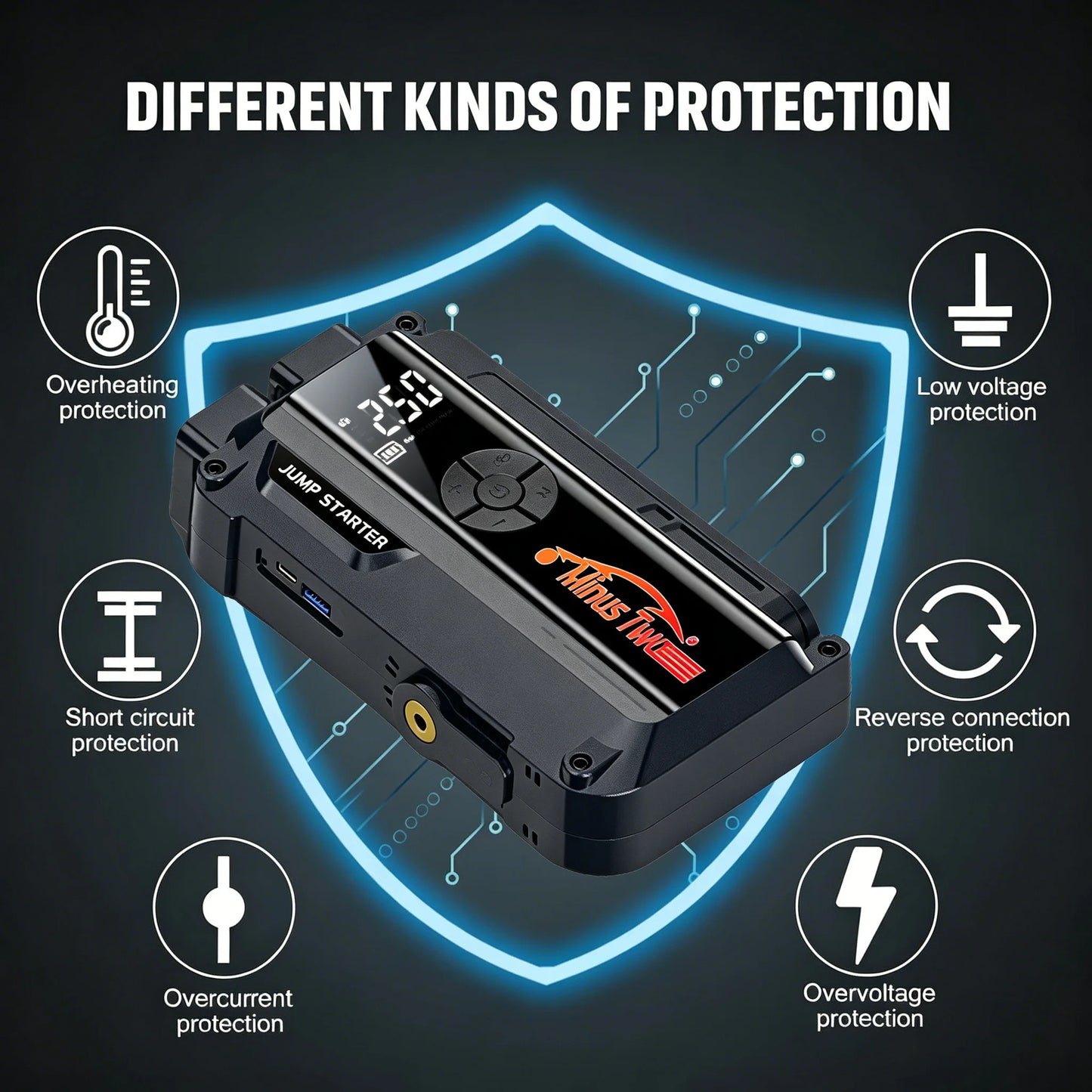Car Jump Starter with Air Compressor Peak 2000A Auto Battery Booster 150PSI Air Pump Portable Power Bank Tire Inflator Lighting