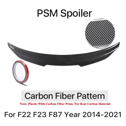 Rear Bumper Spoiler Lip Carbon Fiber MP M4 PSM Style Roof Trunk Wing Tail For BMW 2 Series F22 F23 F87 2014 -2021 Gloss Black
