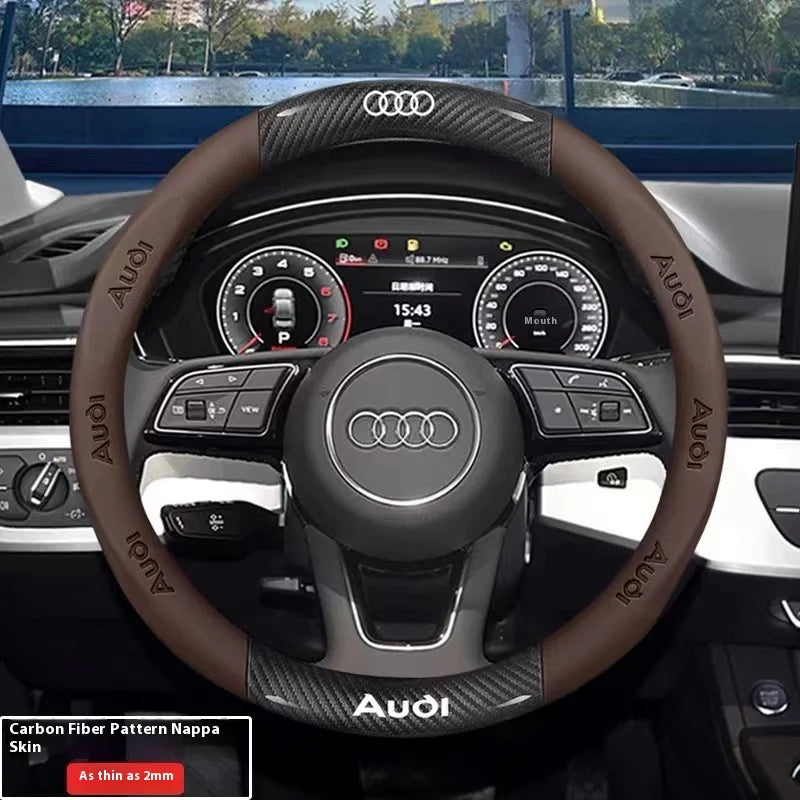 Car AntiSlip Carbon Fiber Leather Steering Wheel Cover, Audi A3 A4 A5 A6 A7 A8 Q1 Q2 Q3 Q5 Q7 Q8 S3 S4 S5 S6 RS3 RS4 RS5 TT