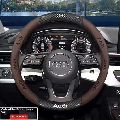 Car AntiSlip Carbon Fiber Leather Steering Wheel Cover, Audi A3 A4 A5 A6 A7 A8 Q1 Q2 Q3 Q5 Q7 Q8 S3 S4 S5 S6 RS3 RS4 RS5 TT