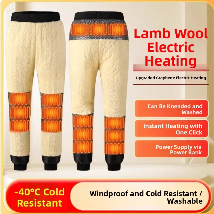 Heated Graphene Fleece Lined Thick Women's Cotton Pants  Thermal Leggings Knee And Ankle Warmers Long Trousers