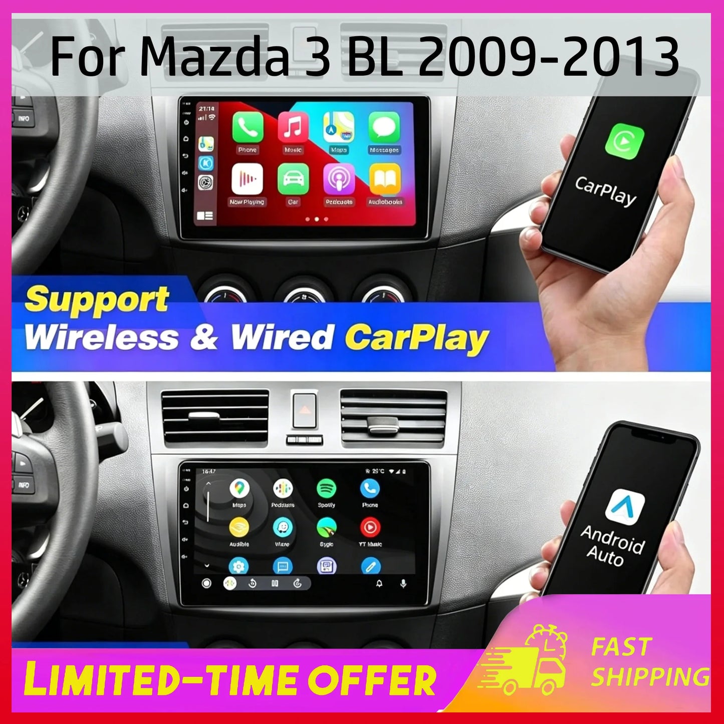 Android 15 Car Stereo GPS Navigation Head Unit for Mazda 3 BL 2009-2013 with Carplay Android Auto 9in Car 2+32G Multimedia