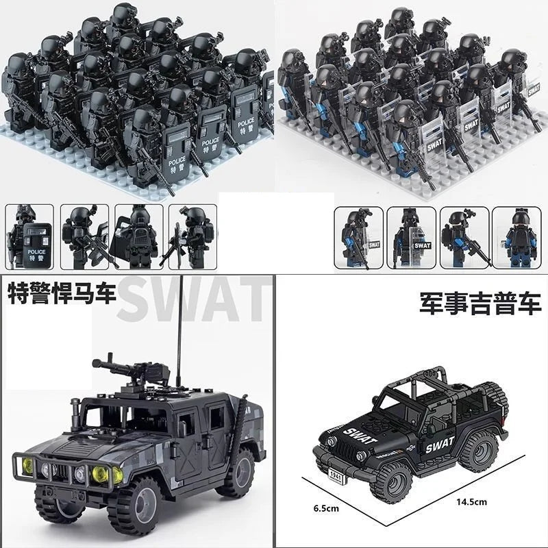 Building block riot police mini humanoid doll reloaded anti-virus ghost special police marine humanoid doll, cartoon toy gift