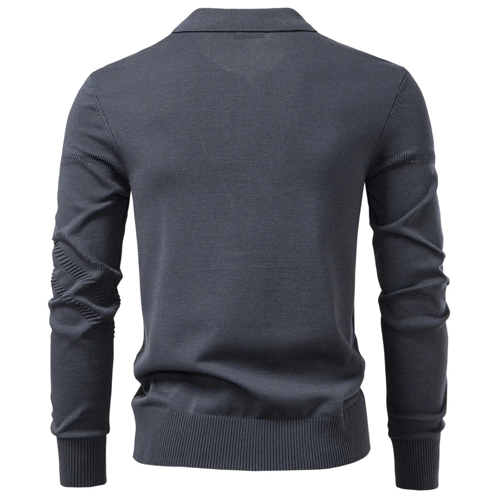 AIOPESON Men's Slim Fit Long Sleeve Polo Shirt Autumn Winter Thermal Comfort Fashion Stripe Solid Color Button up Polo Tops