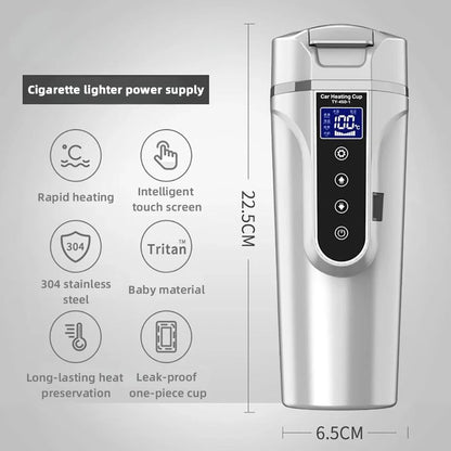 R31 450ml Car Heating Cup 12v/24v Portable Electric Kettle Smart Touch Screen Thermal Mug Temperature Adjustable Car Heating Mug