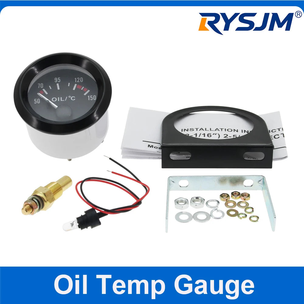 Auto Temperature Meter with Sensor 1/8 NPT 52mm LED Digital Oil /Water Temp Indicator PSI Oil Press Black Gauge Fit Gasoline Car