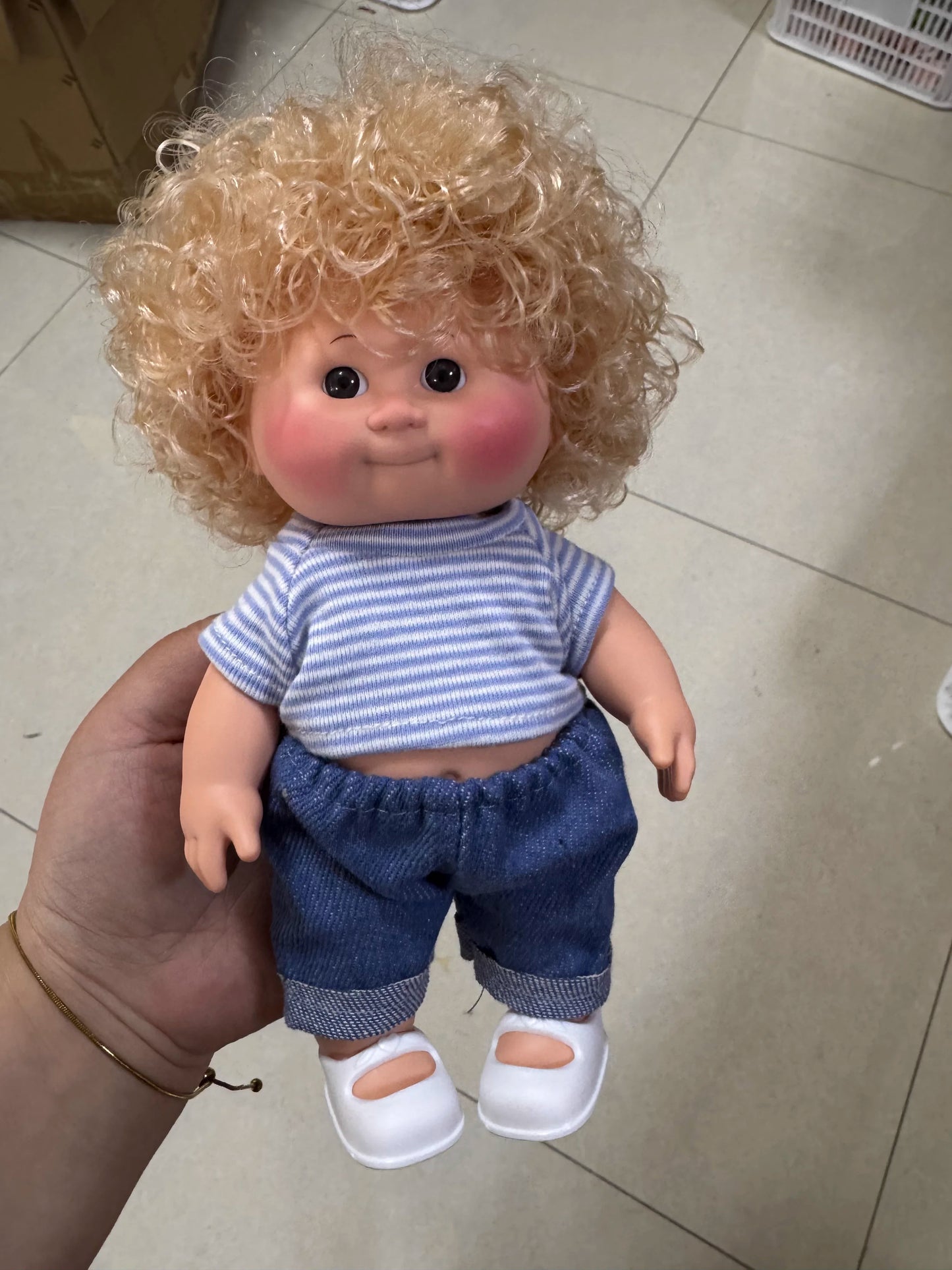 Afu Cute Chubby Face Full Vinyl Cabbage Patch Doll Curly Hair Handmade Collectible Toy For Adult Collection Home Decor