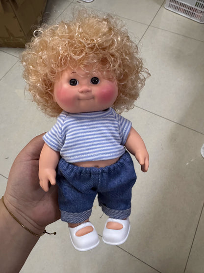 Afu Cute Chubby Face Full Vinyl Cabbage Patch Doll Curly Hair Handmade Collectible Toy For Adult Collection Home Decor