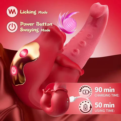 Rose Tongue Vibrator for Women 10 Vibration Modes Licking Nipple Clitoral Stimulator G-spot Massage Dildo Adult Sex Toy